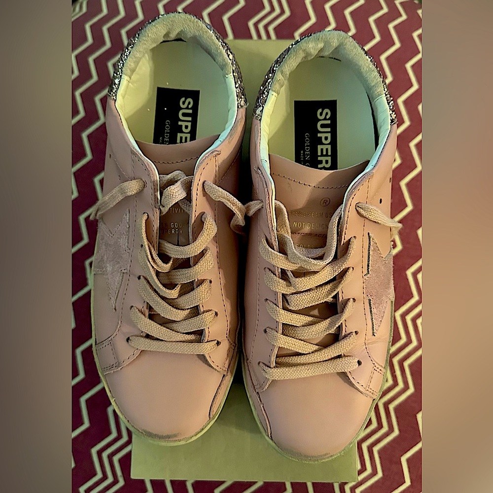 Golden Goose Superstar Suede Glitter Low-Top Pink Sneakers